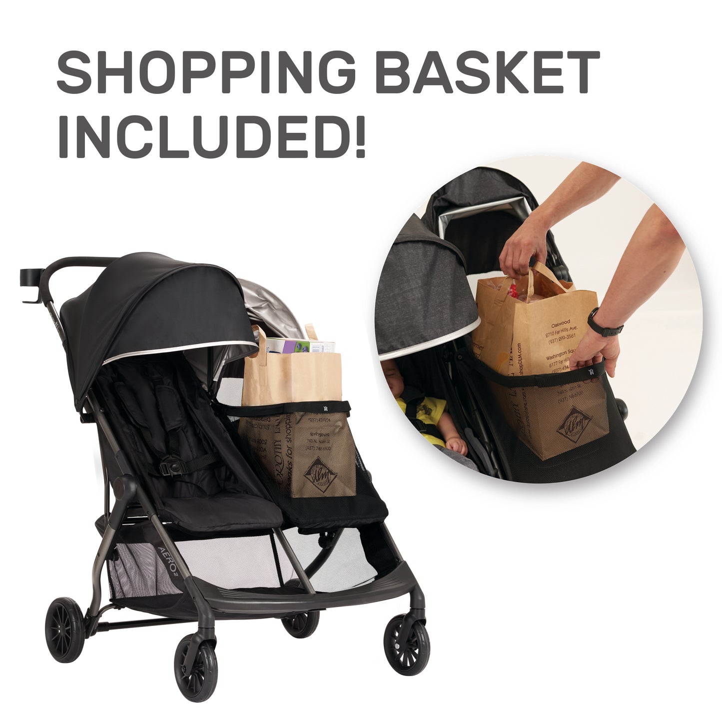 Aero² Ultra-Lightweight Double Stroller Shopping Basket