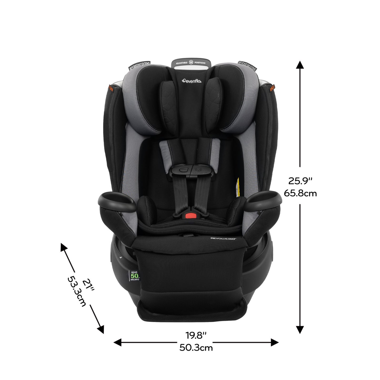 Revolve360 Extend Rotational All-in-One Convertible Car Seat with Quick Clean Cover measurements