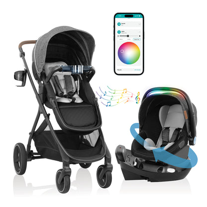 Evenflo Shyft Intuiti+ Travel System featuring Revolve180 LiteMax NXT with SensorySoothe (Angler Tweed)