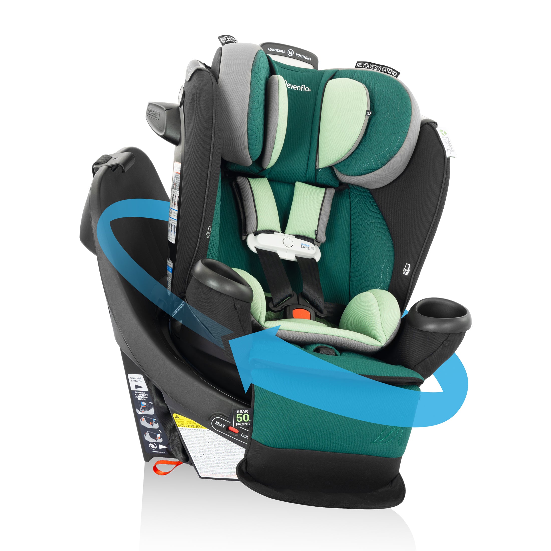 Gold Revolve360 Extend All-in-One Rotating Car Seat with Green & Gentle Fabric - Emerald